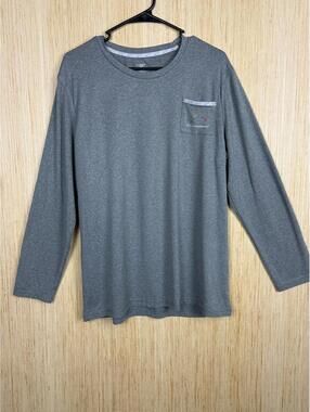 Greg Norman Shirt Mens Large Gray Long Sleeve Shark Logo Pocket Golf Performance